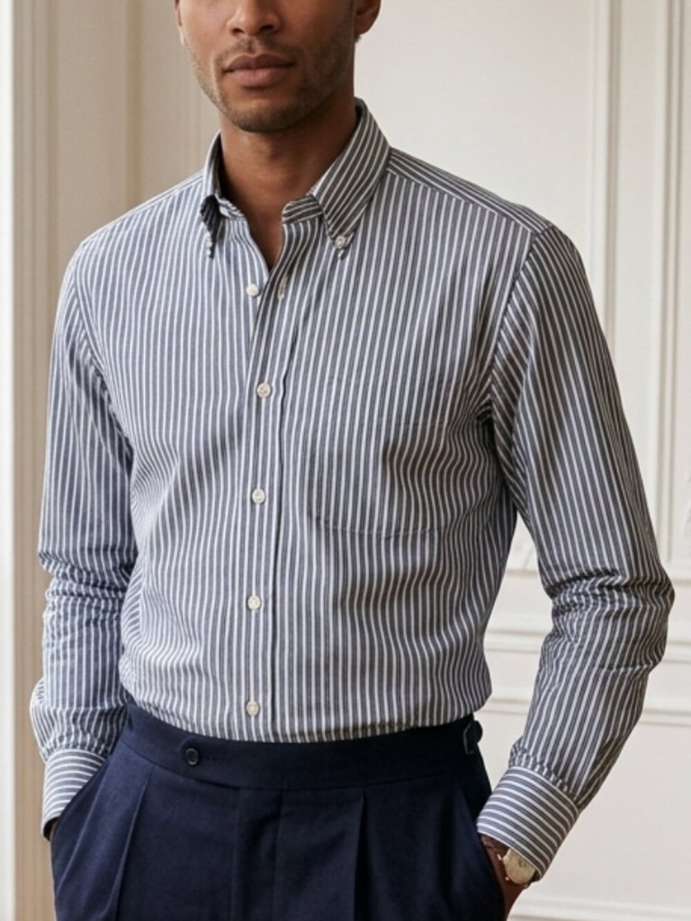 Ermenegildo Zegna Men's XL Gray White Stripe 100% Cotton Dress Shirt